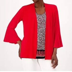 Susan Graver Liquid Knit Cardigan and Printed Liquid Knit Tank Set. Size XXS